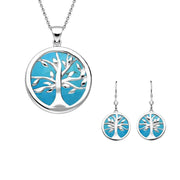 Sterling Silver Turquoise Medium Round Tree of Life Two Piece Set S065