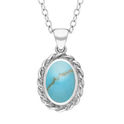 Sterling Silver Turquoise Oval Rope Frame Necklace. P446.
