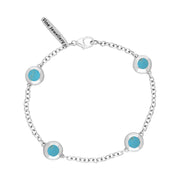Sterling Silver Turquoise Oval Star Detail Four Stone Bracelet, B796.