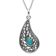 Sterling Silver Turquoise Oxidised Teardrop Necklace, P2538.