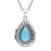 Sterling Silver Turquoise Pear Patterned Locket Necklace P2098