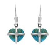 Sterling Silver Turquoise Small Cross Heart Drop Earrings E1287