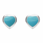 Sterling Silver Turquoise Small Framed Heart Stud Earrings. E763.