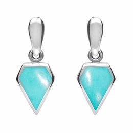 Sterling Silver Turquoise Small Kite Drop Earrings. E271.