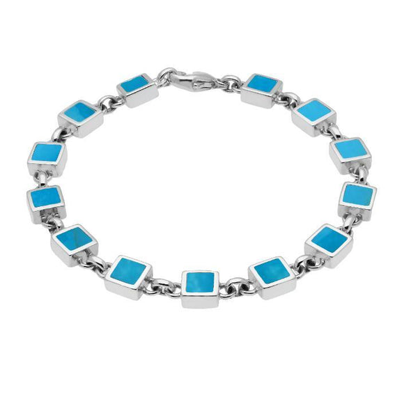 Sterling Silver Turquoise Square Stone Bracelet. B233.