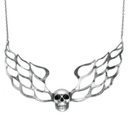 Sterling Silver Unique Flame Skull Necklace. NUNQ0001014.