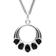 Sterling Silver Whitby Jet Five Stone Open Circle Necklace P2624