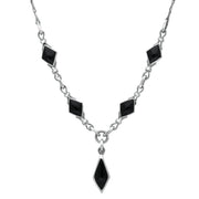 Sterling Silver Whitby Jet Diamond Shaped Necklace N229