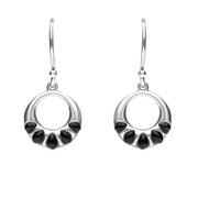 Sterling Silver Whitby Jet Five Stone Round Drop Earrings E1965