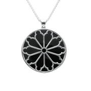 Sterling Silver Whitby Jet Abbey Window Round Large Necklace. P2447