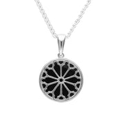 Sterling Silver Whitby Jet Round Abbey Window Necklace