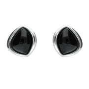 Sterling Silver Whitby Jet Abstract Marquise Stud Earrings. E2039.