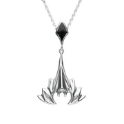 Sterling Silver Whitby Jet Abstract Upside Down Bat Necklace. P1975