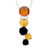 Sterling Silver Whitby Jet Amber Five Stone Graduated Cascade Necklace P2435