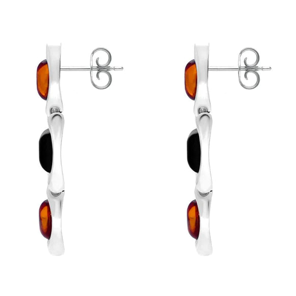 Sterling Silver Whitby Jet Amber Oval And Rectangle Earrings E2057