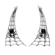 Sterling Silver Whitby Jet Articulated Spider Web Drop Earrings. E2100.