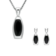 Sterling Silver Whitby Jet Barrel Shaped Two Piece Set S040
