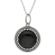 Sterling Silver Whitby Jet Circle Stone Oxidised Large Necklace. P2558