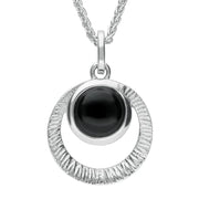 Sterling Silver Whitby Jet Circular Cut Out Necklace P2563