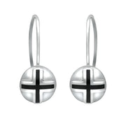 Sterling Silver Whitby Jet Cross Sphere Hook Earrings E2262