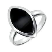 Sterling Silver Whitby Jet Curved Marquise Shaped Ring. R828.