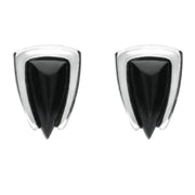 Sterling Silver Whitby Jet Curved Triangle Stud Earrings. E2091