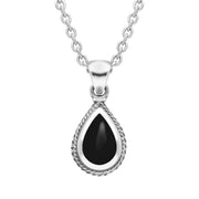 Sterling Silver Whitby Jet Dinky Pear Drop Necklace. P049.