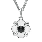 Sterling Silver Whitby Jet Four Petal Yorkshire Rose Necklace. P2095