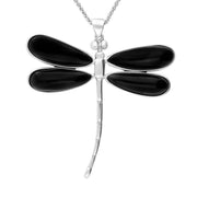Sterling Silver Whitby Jet Four Stone Dragonfly Necklace P460