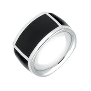 Sterling Silver Whitby Jet Four Stone Oblong Wide Band Ring R1046