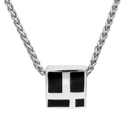 Sterling Silver Whitby Jet Four Stone Small Square Necklace. P679