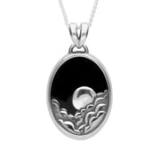 Sterling Silver Whitby Jet Gothic Oval Moon and Cloud Necklace, P1778