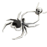Sterling Silver Whitby Jet Gothic Spider Skull Necklace, P2038C.