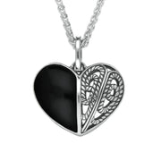 Sterling Silver Whitby Jet Half Stone Oxidised Heart Necklace, P2612.