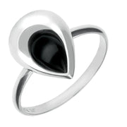 Sterling Silver Whitby Jet Half Stone Tear Drop Ring R875