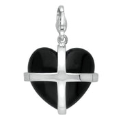 Sterling Silver Whitby Jet Large Cross Heart Charm G535