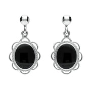 Sterling Silver Whitby Jet Large Oval Rope Frill Drop Earrings E080