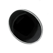 Sterling Silver Whitby Jet Large Oval Stone Statement Ring. R066.