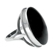 Sterling Silver Whitby Jet Large Oval Stone Statement Ring. R066.
