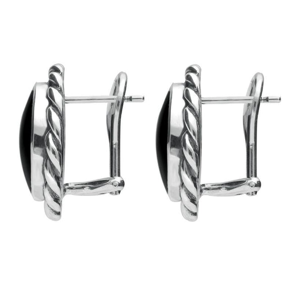 Sterling Silver Whitby Jet Large Rope Edge Round Stud Earrings E115