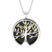 Sterling Silver Yellow Gold Plated Whitby Jet Large Round Tree of Life Necklace P3418