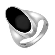 Sterling Silver Whitby Jet Long Oval Ring. R085.