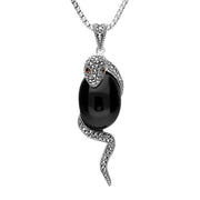 Sterling Silver Whitby Jet Marcasite Garnet Necklace P3122C