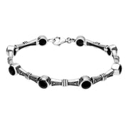 Sterling Silver Whitby Jet Marcasite Eight Stone Round Link Bracelet  B751