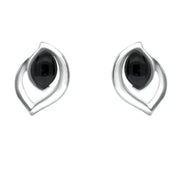 Sterling Silver Whitby Jet Marquise Flame Stud Earrings E1906