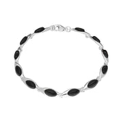 Sterling Silver Whitby Jet Marquise Link Bracelet. B573
