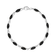 Sterling Silver Whitby Jet Marquise Link Bracelet. B573