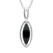 Sterling Silver Whitby Jet Marquise Open Sided Necklace, P1983.
