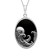 Sterling Silver Whitby Jet Moon Waves Oval Necklace P3442
