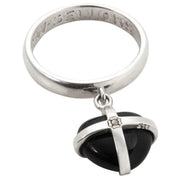 Sterling Silver Whitby Jet One Marcasite Small Cross Heart Dropper Ring R981